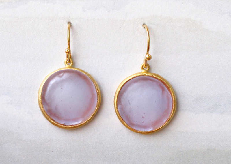 Round Cast Glass Drop Earrings in Lavender